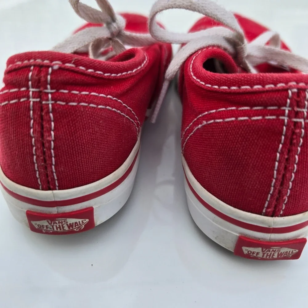 VANS Red Lace-Up Off the Wall Low Canvas Skate Sneakers Shoes 8.5c Kids Unisex‎